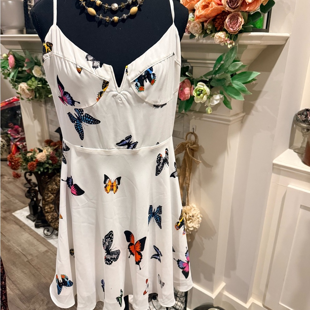 Buddy Love White Butterfly Print Mini Dress